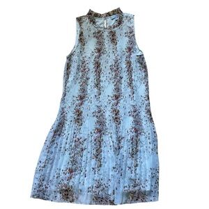 Maison D’Amelie Floral Print Cream Shift Dress Womens Size Medium Pleated Paris